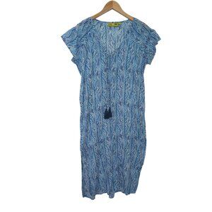 Rock Flower Paper Cover Up Midi‎ Dress Womens S Blue Short Sleeve Beach Vacation